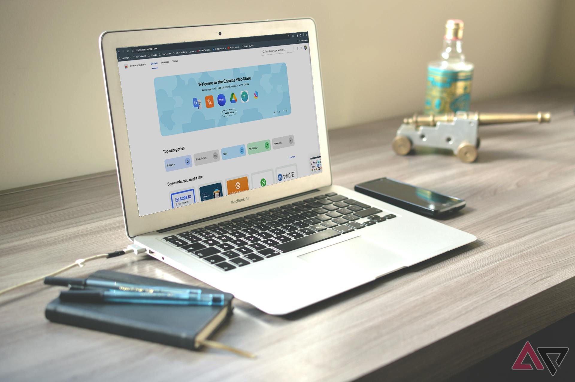 laptop on a desk with chrome browser activated