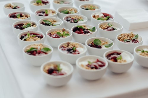 table setting with healthy food items