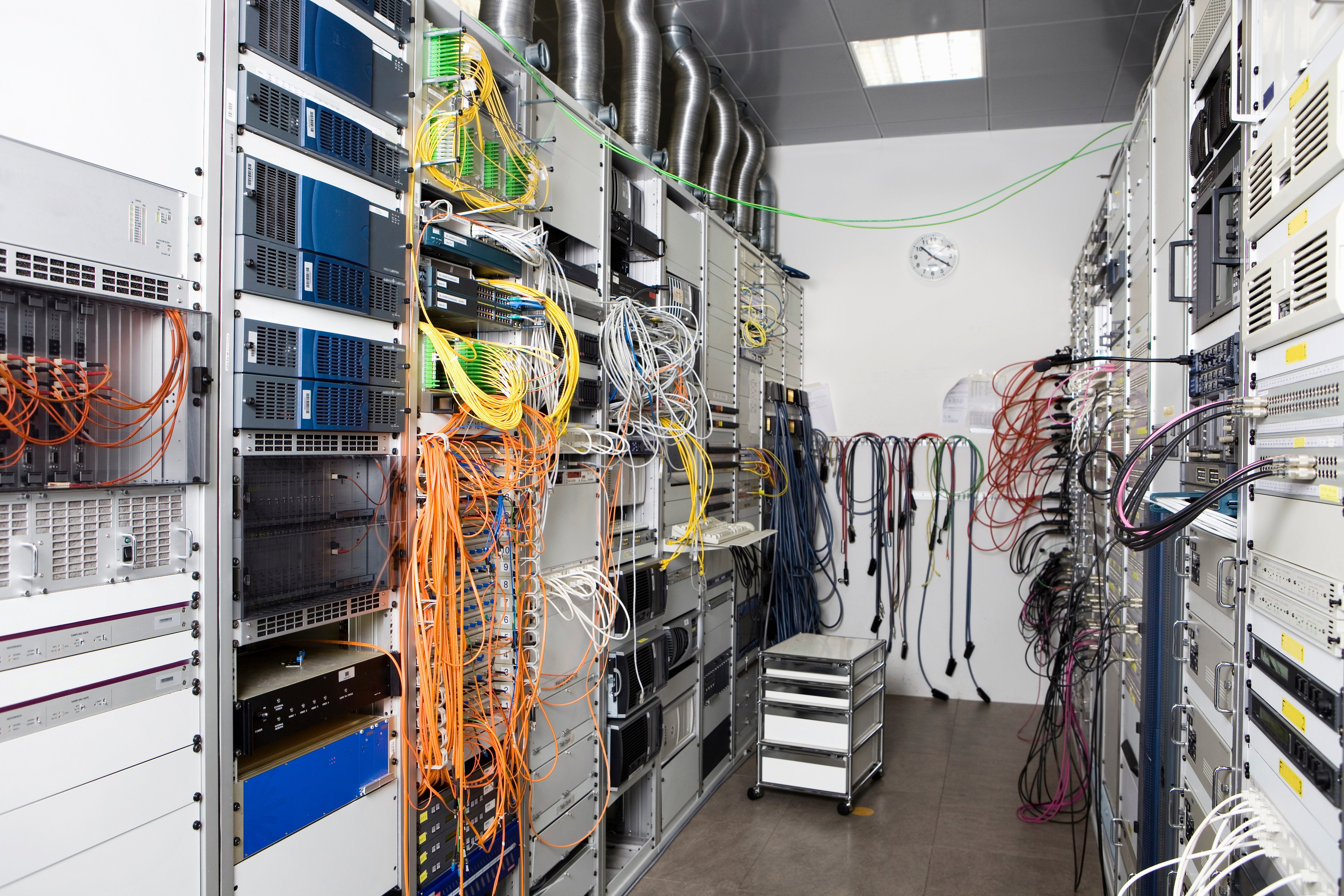physical server room with advanced computer hardware