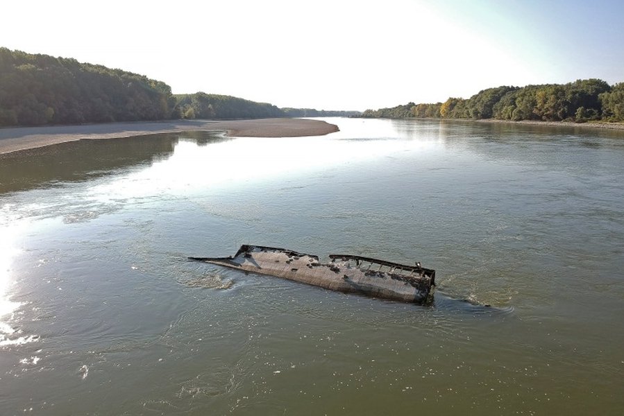 World War II ship revealed by low water levels in Danube river