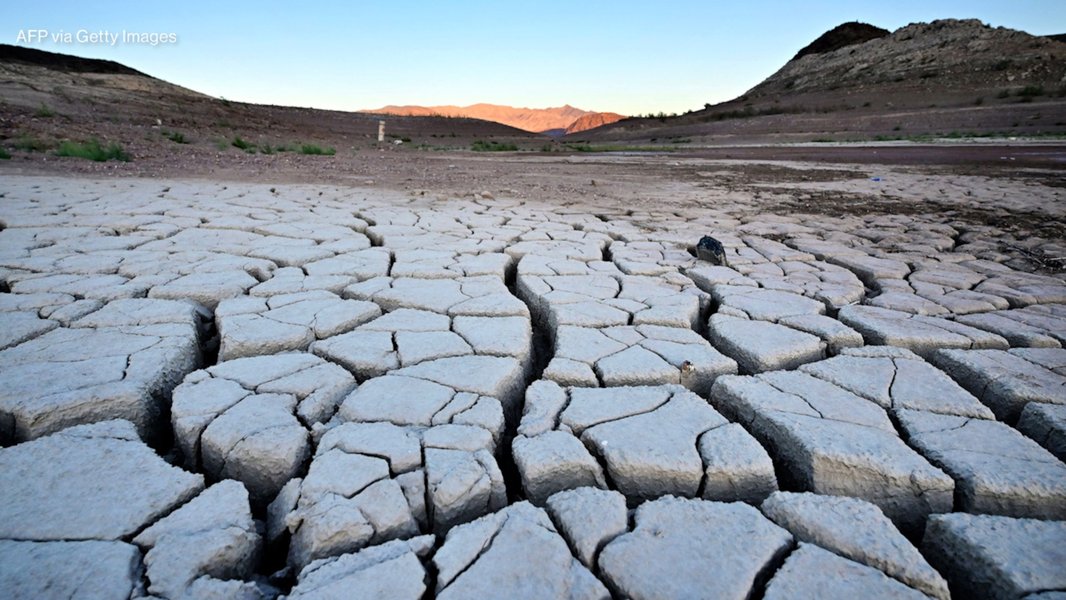 Dried riverbed showing cracked earth