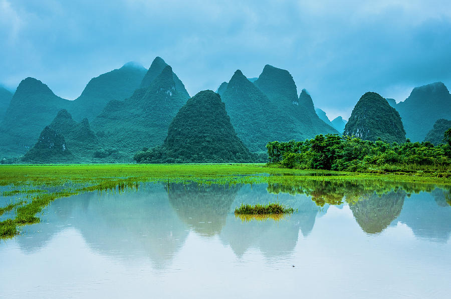 scenic water reservoir rainy landscape