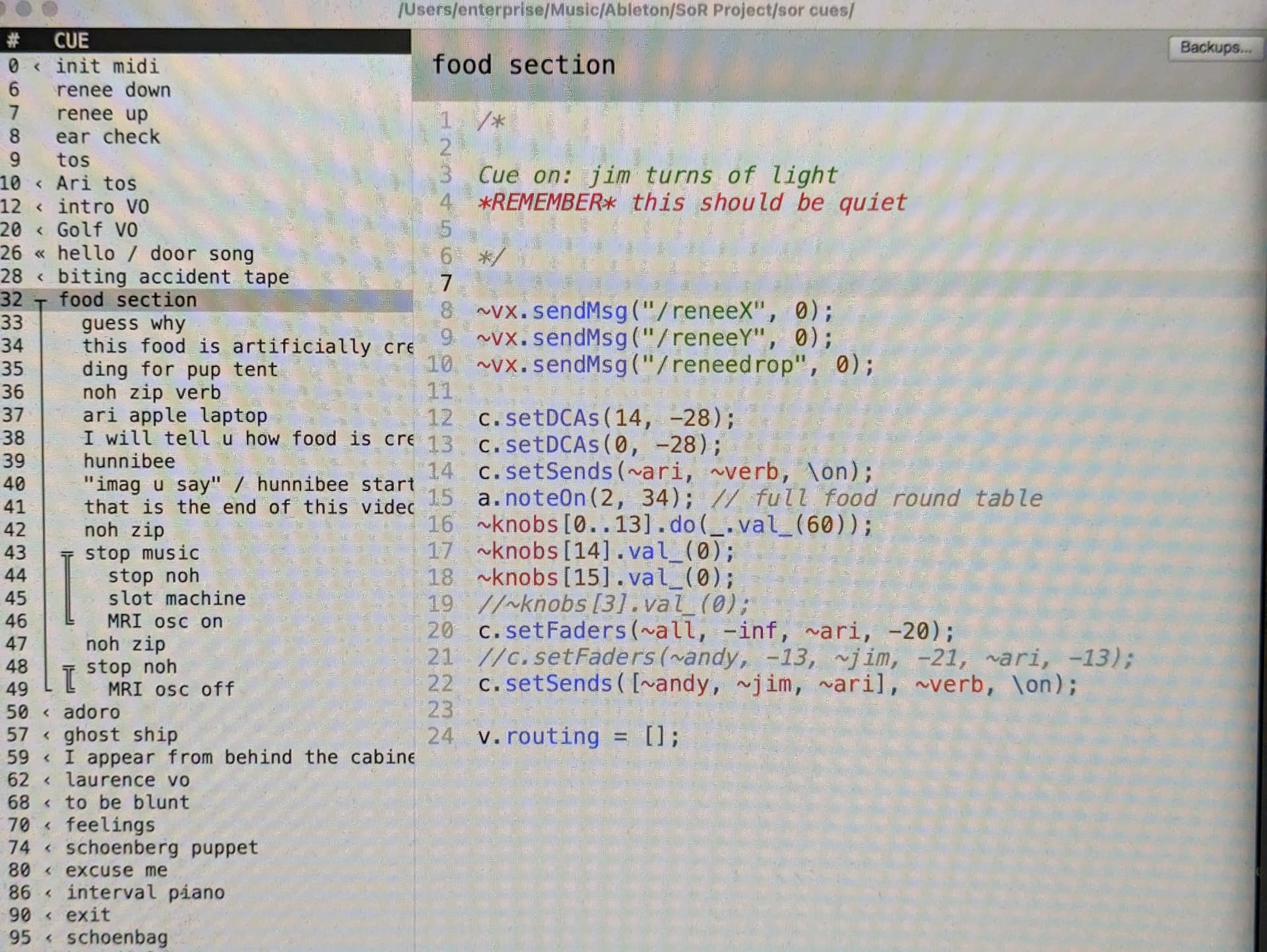 code editor with initialization scripts