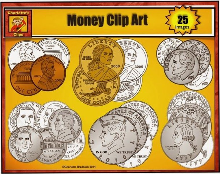 Clip art showing various US coins