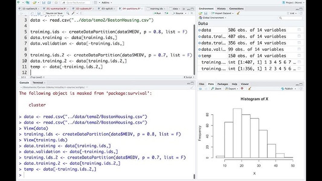 Miniatura de video de YouTube sobre partición de datasets en RStudio.