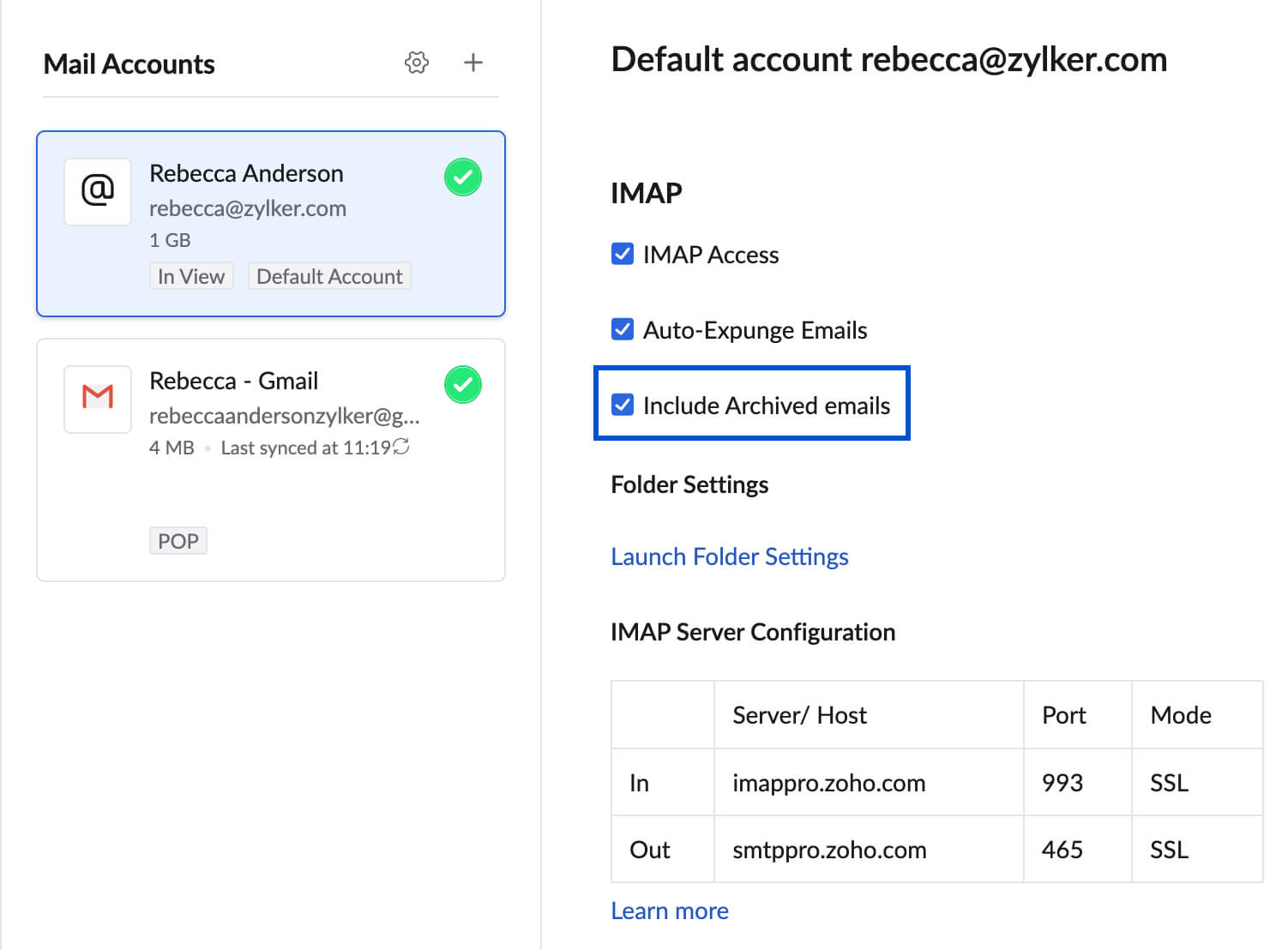 physical email settings