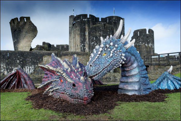 medieval castle with dragons