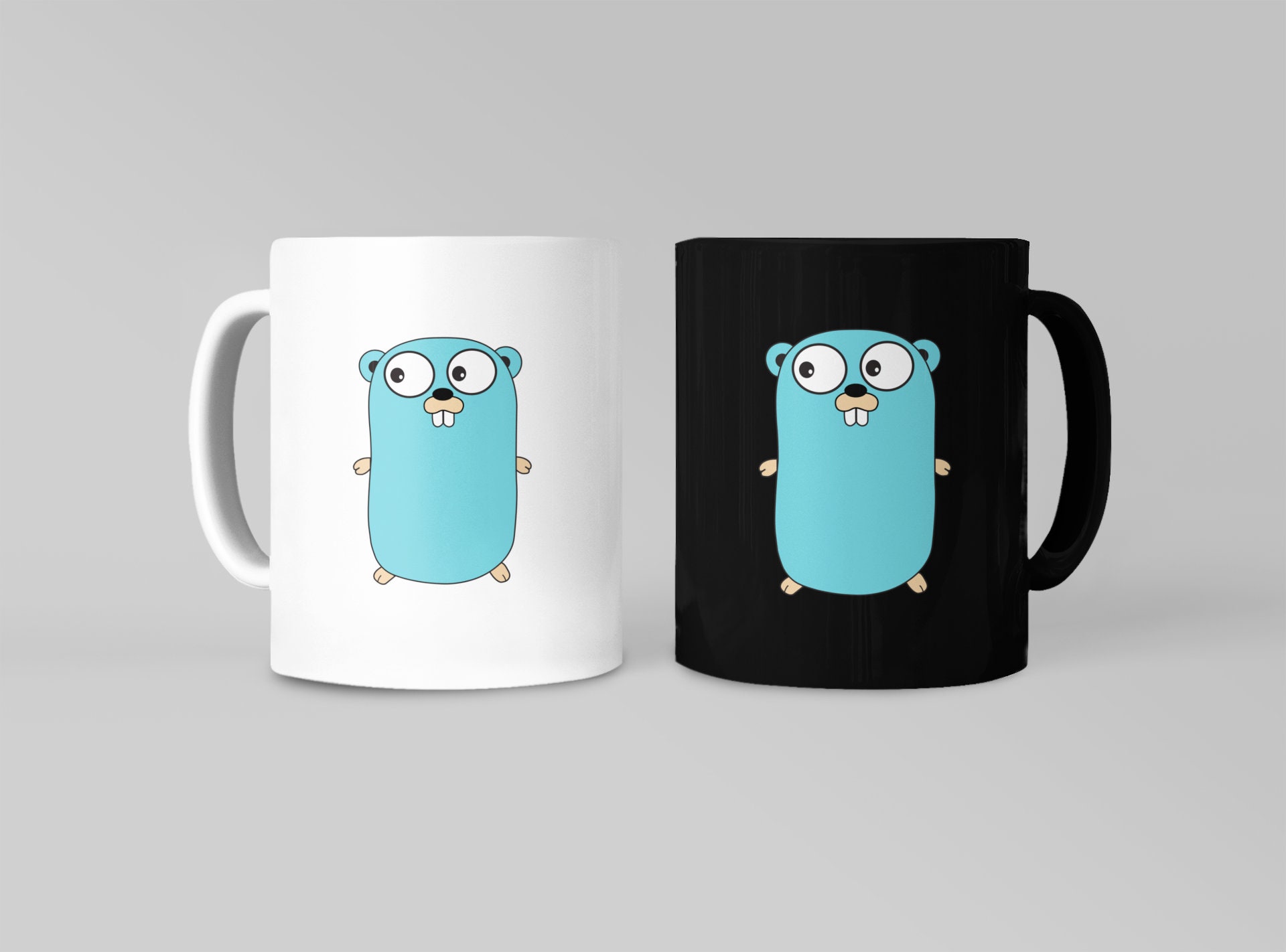 Java coffee cup and Go gopher mascot