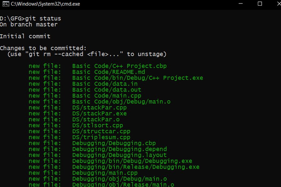 Git add and git status command example