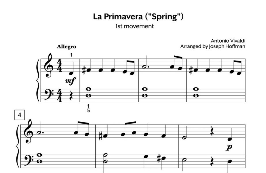 Beginner piano sheet music with clear melodic structure