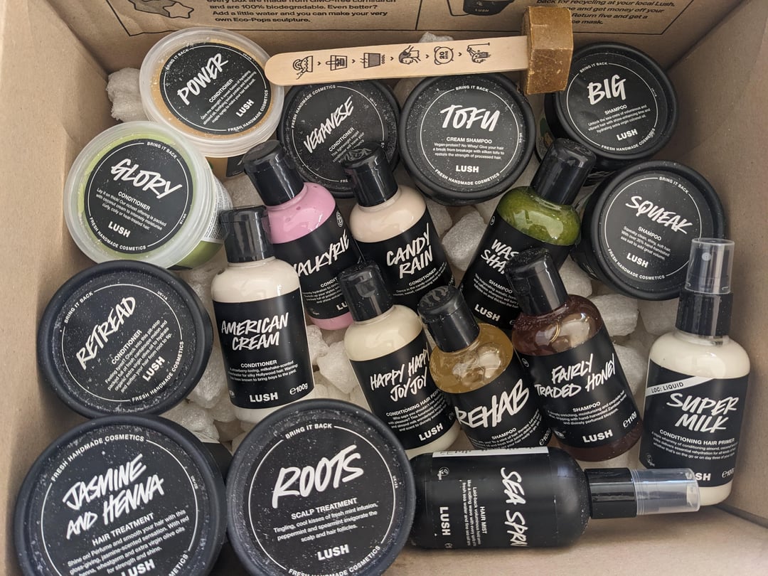 lush hair care bathroom setup