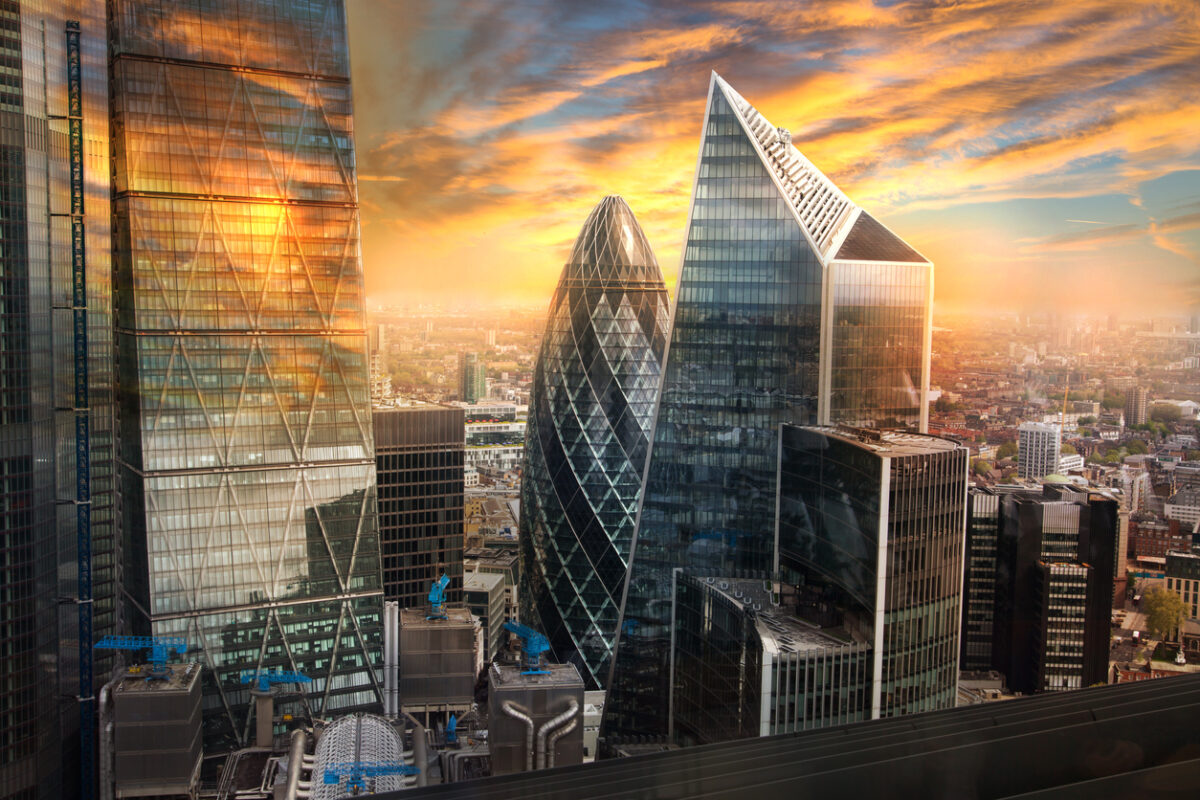 scenic view of financial districts and banks