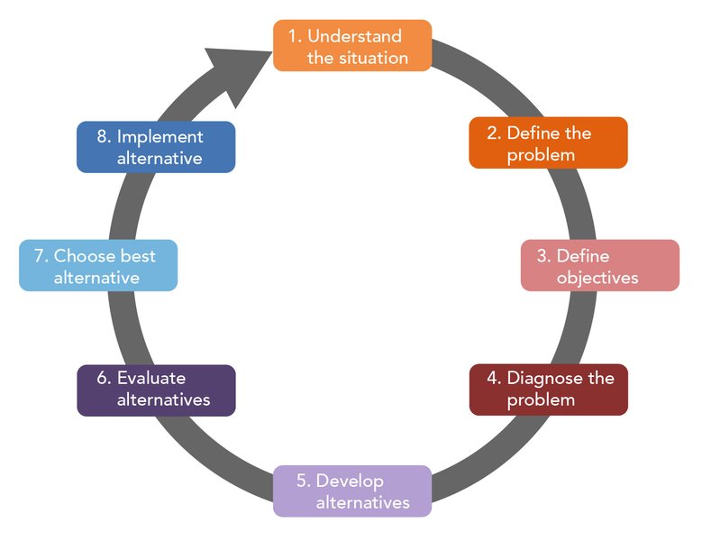 Flowchart showing steps in a general decision-making process