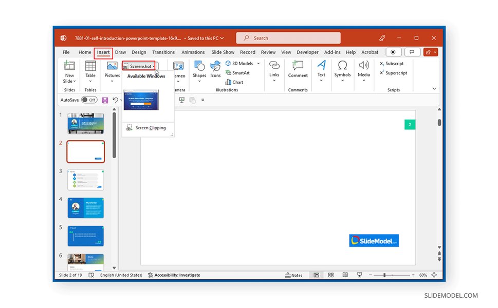 Screenshot showing the Insert tab in PowerPoint