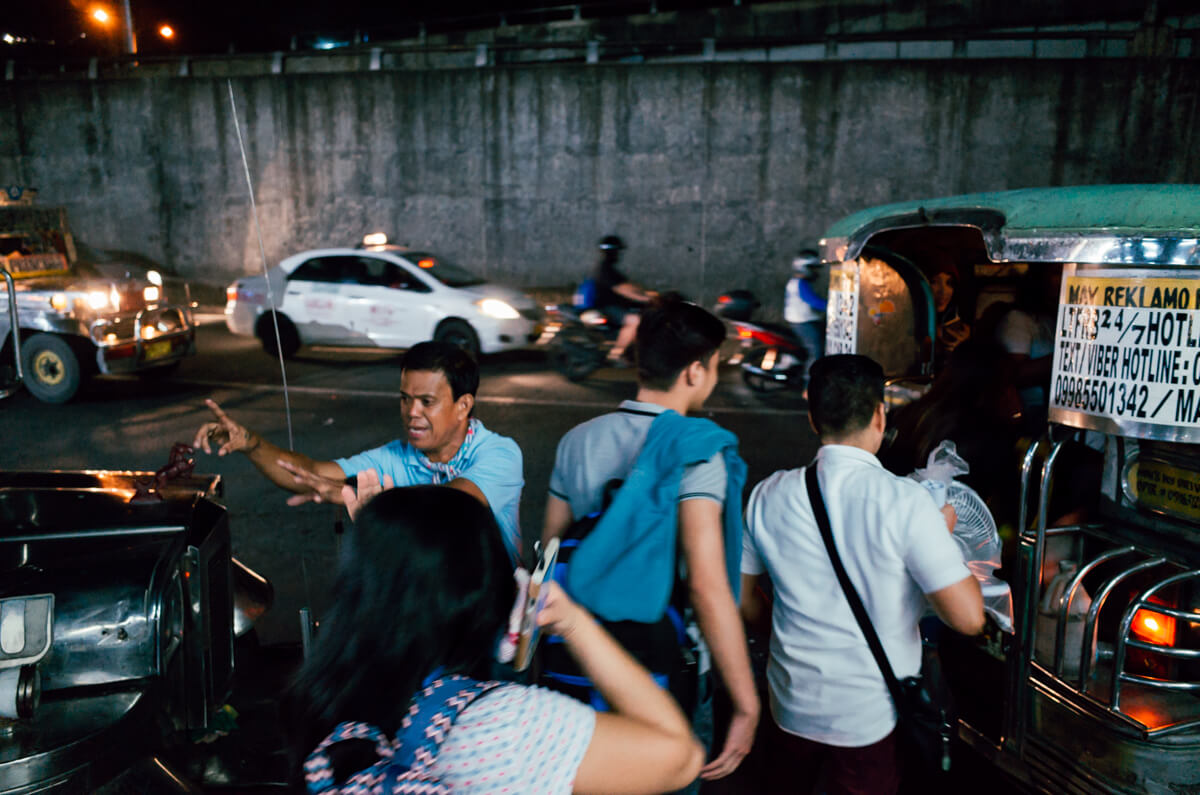 Philippine urban streets with students and digital media
