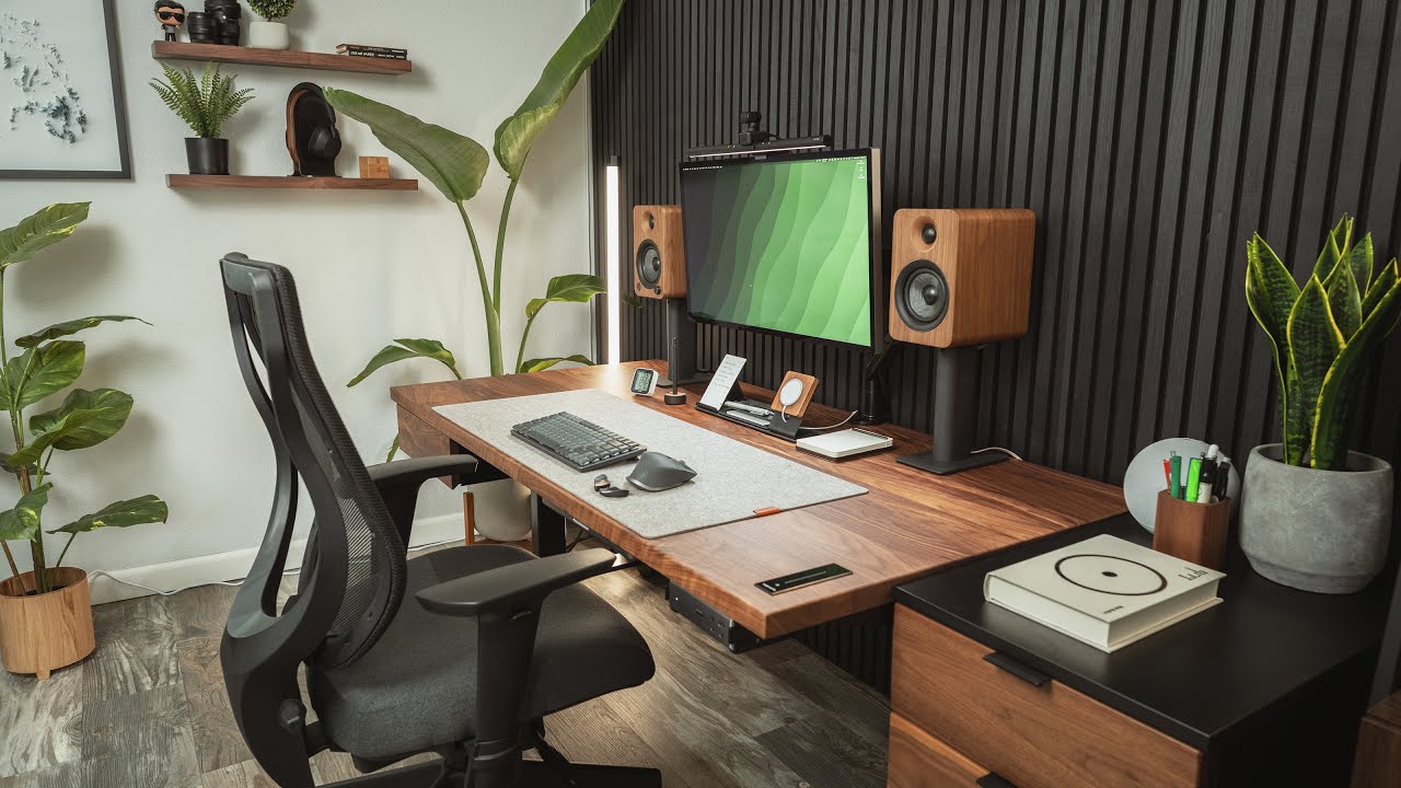 scenic view of modern office workspace with computers