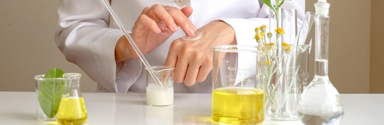 cosmetic products, skin care ingredients, chemical laboratory