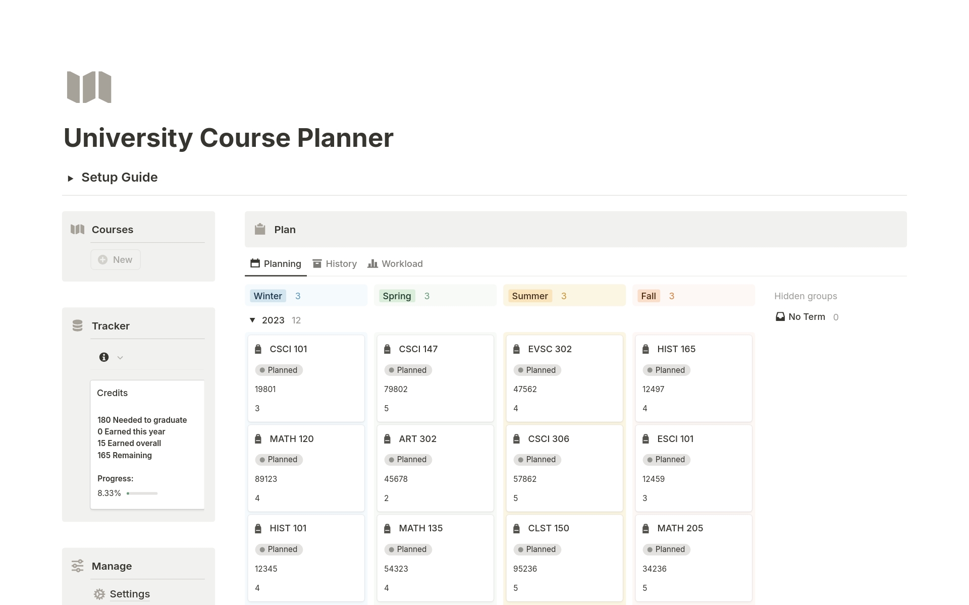 notion course planning workspace