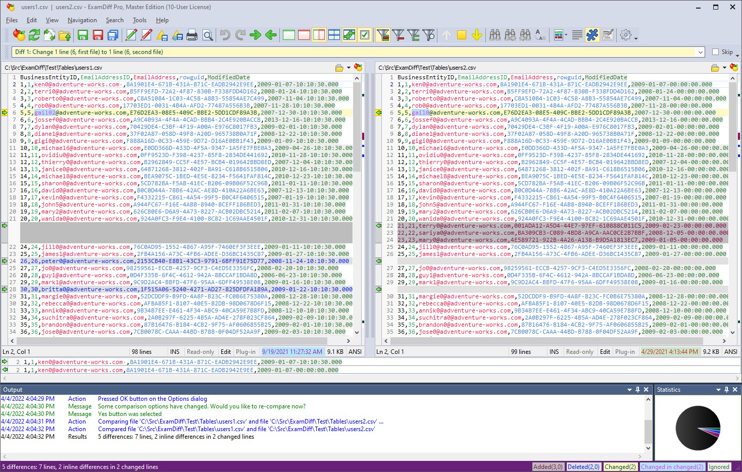 computer screen with code comparison tools