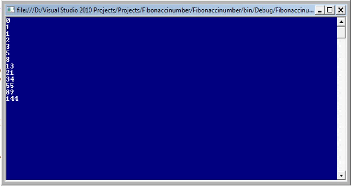 Console output of a Fibonacci series