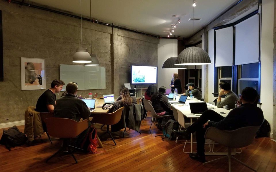 Tech startup team collaborating