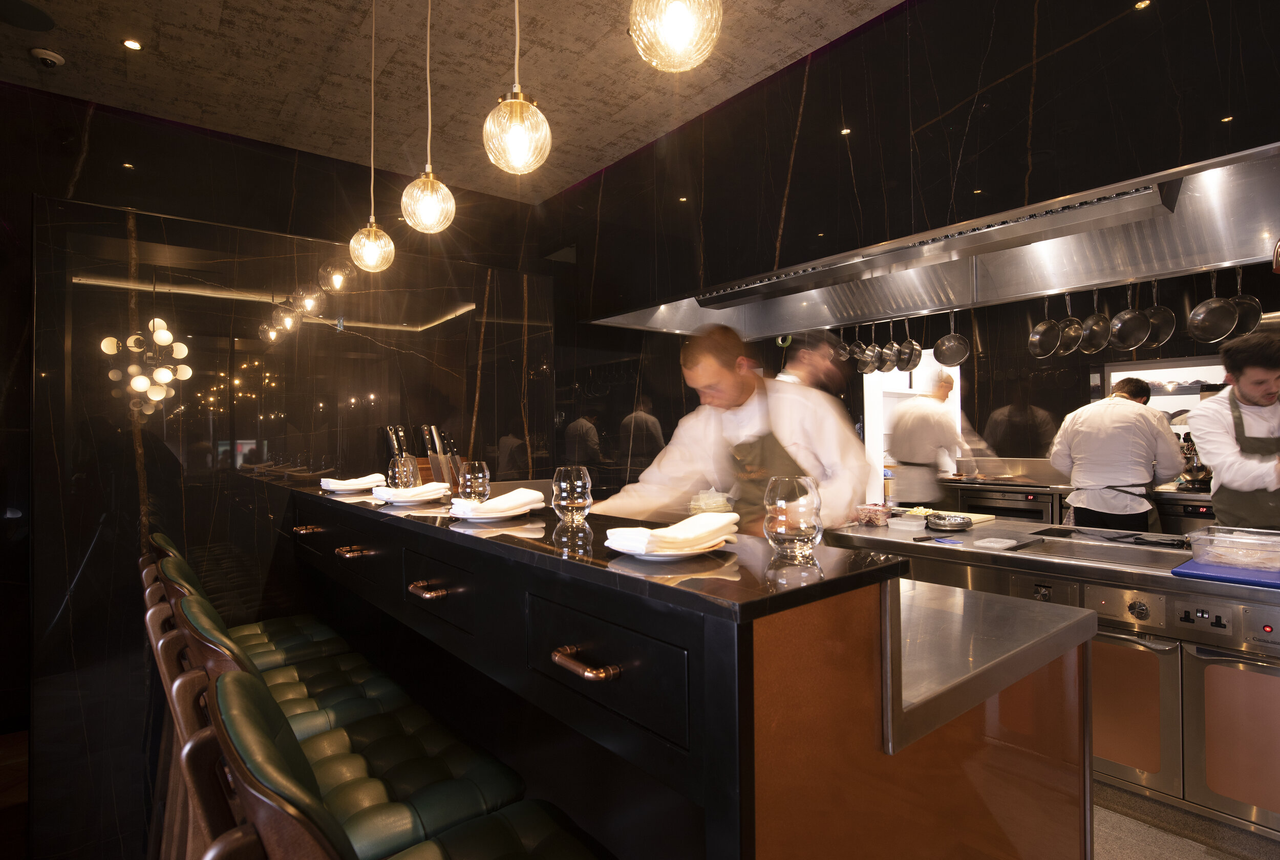 culinary dining table and chef kitchen