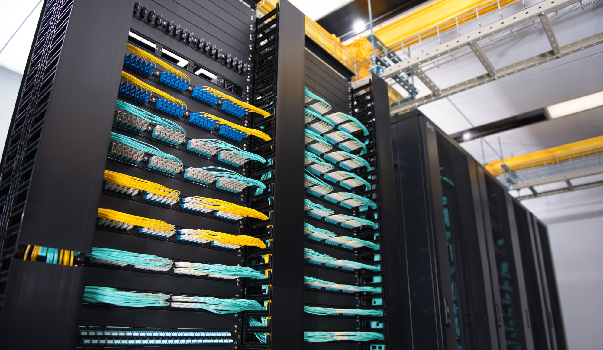 computer setup with database and network cables