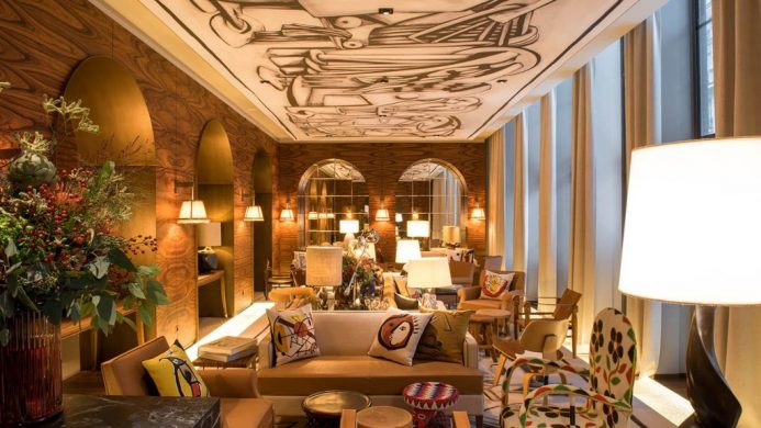 busy hotel lobby reception