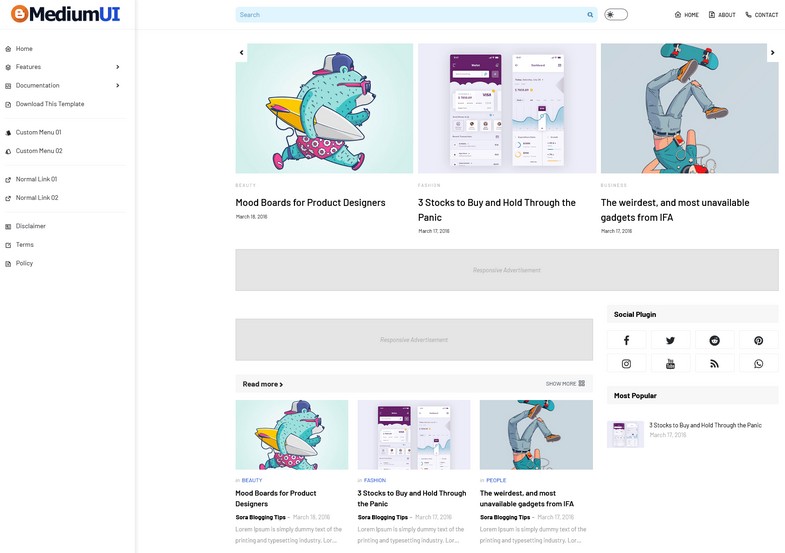 Blogger dashboard and customizable blog layout interface