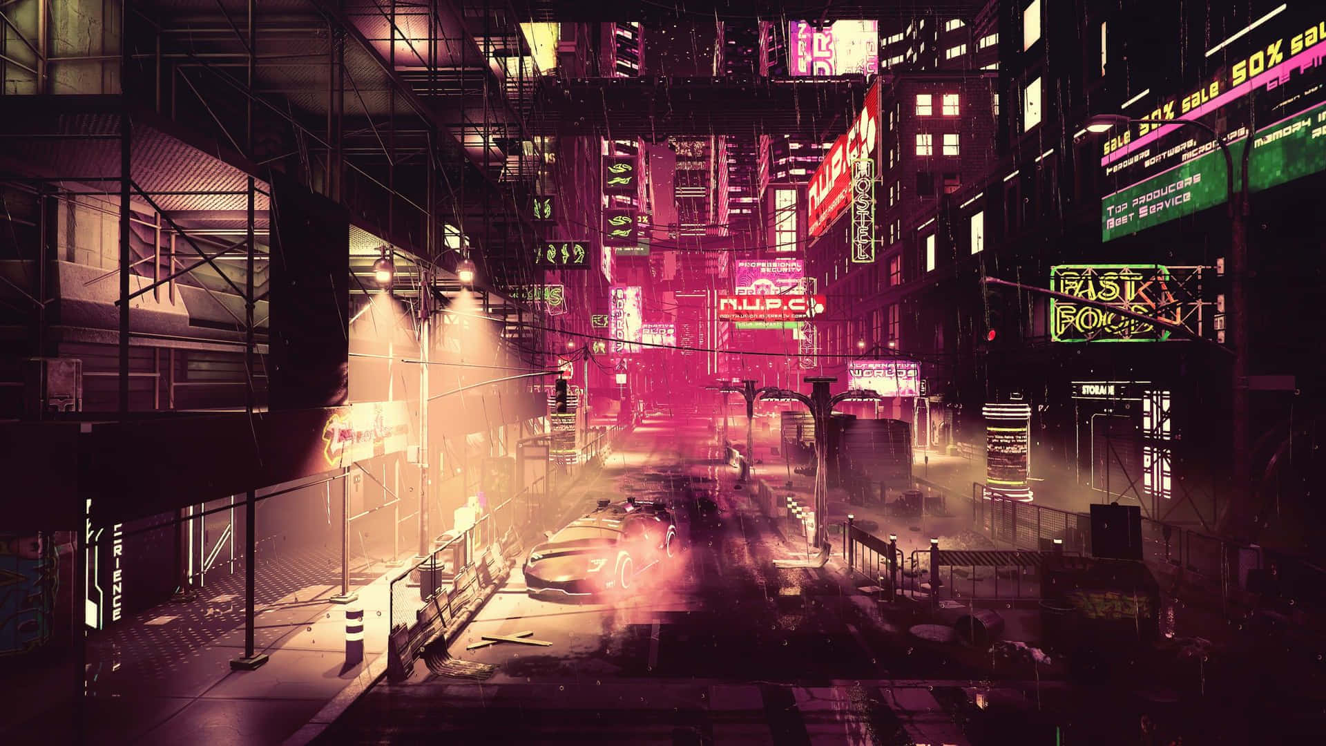 dystopian urban neon cityscape