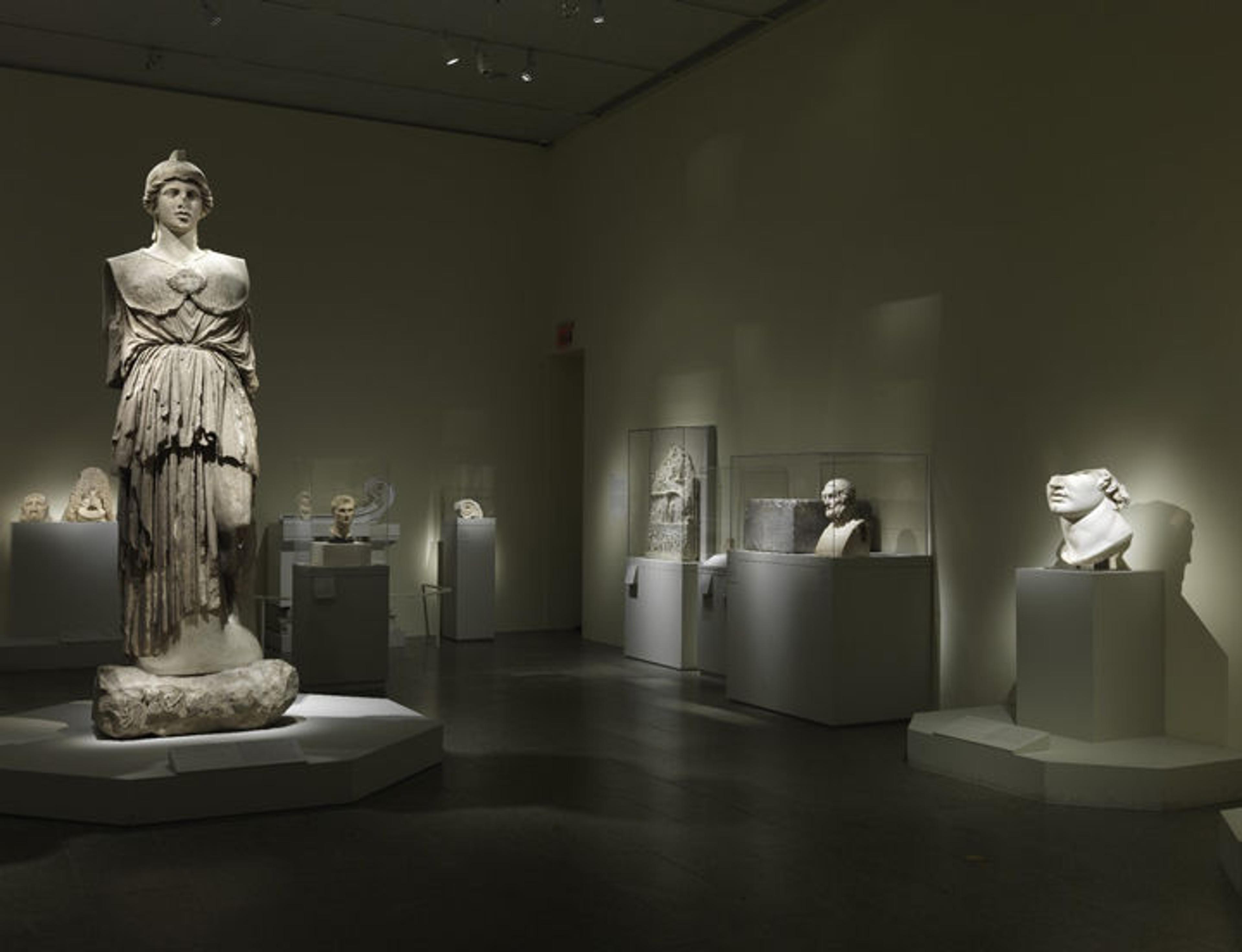 mythological sculpture and modern art gallery