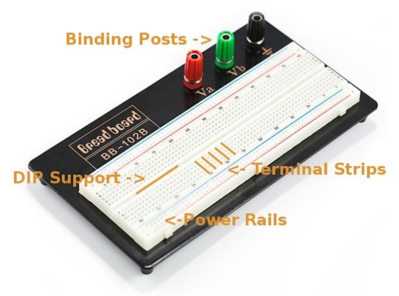 electronic components on breadboard