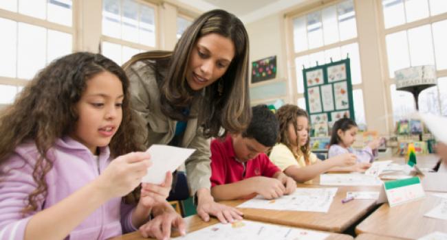 students learning english classroom