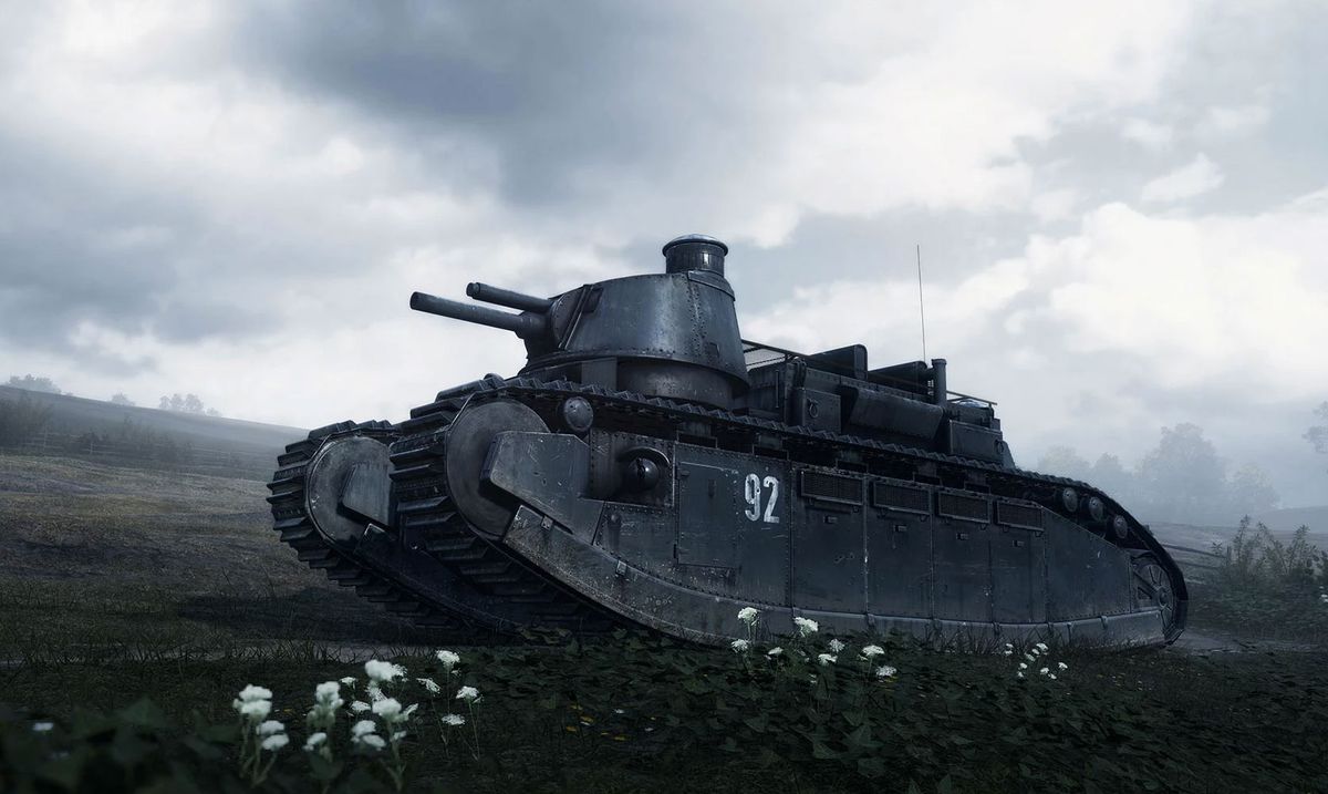 scenic battlefield with armored tank
