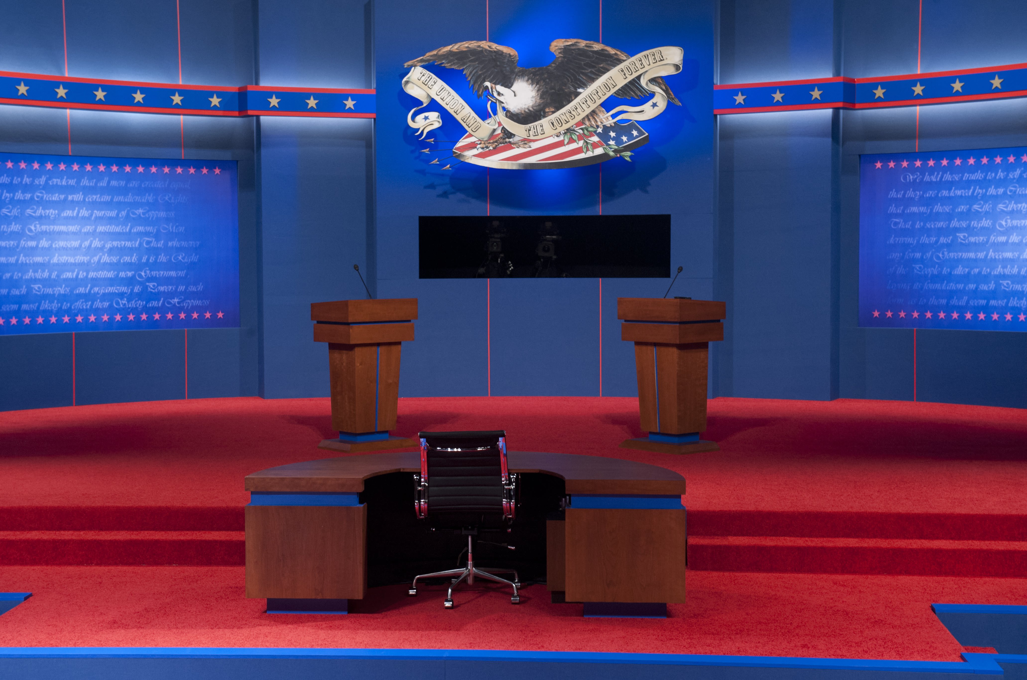 debate podium, audience, debate stage