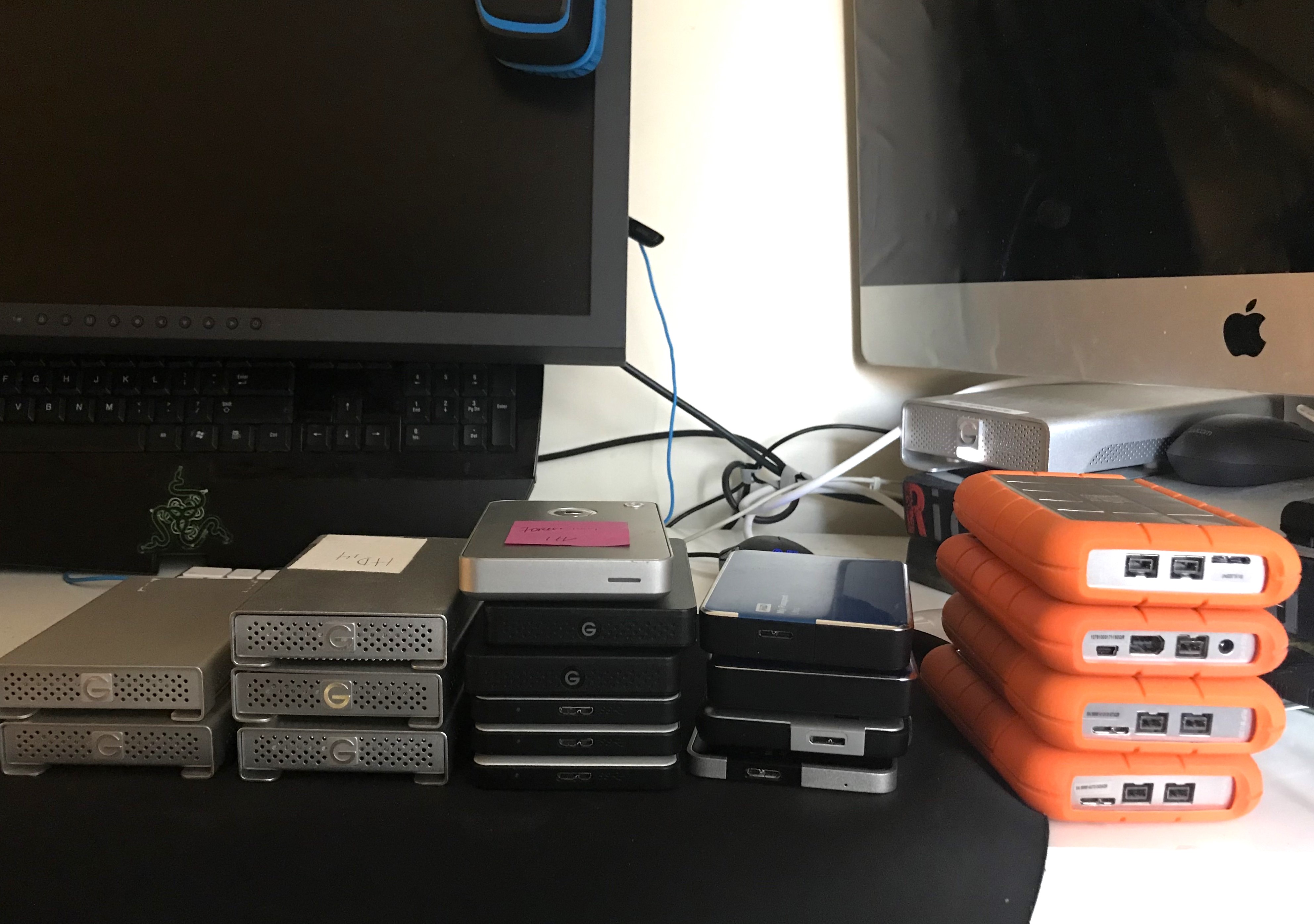 external drive setup on desk