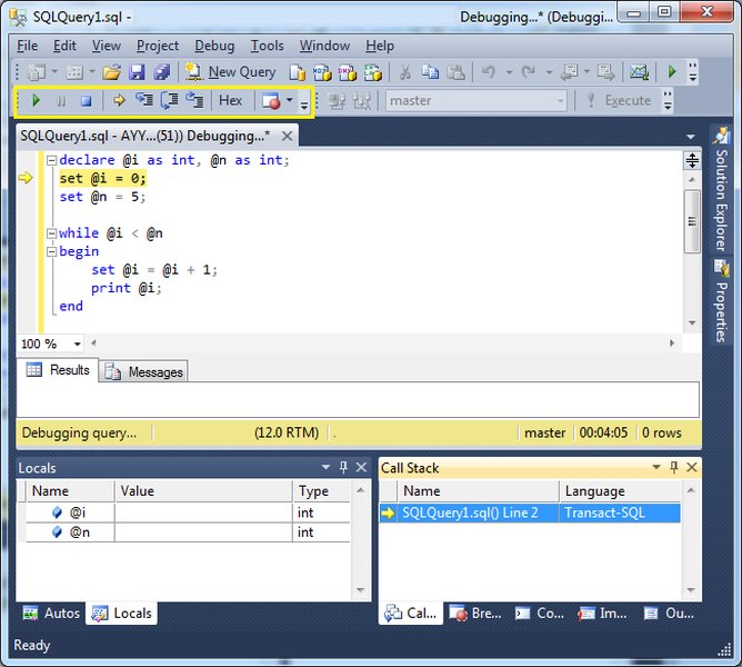 SQL Server Management Studio Debugging Interface