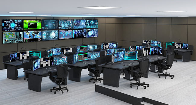 audio equipment, cybersecurity setup, modern workspace