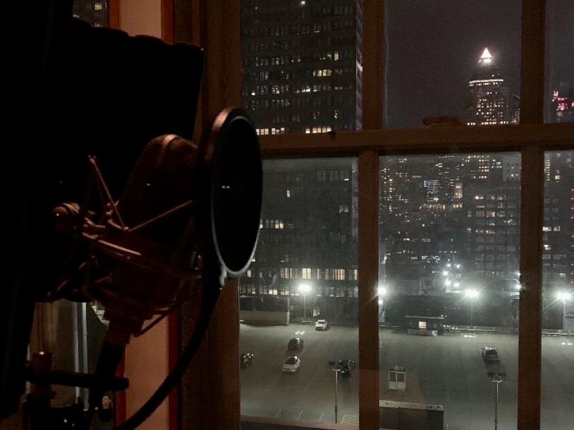 city skyline and music studio