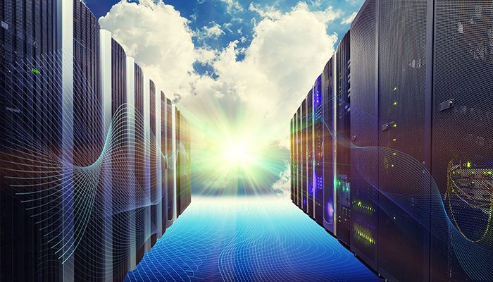 sunrise over data center servers