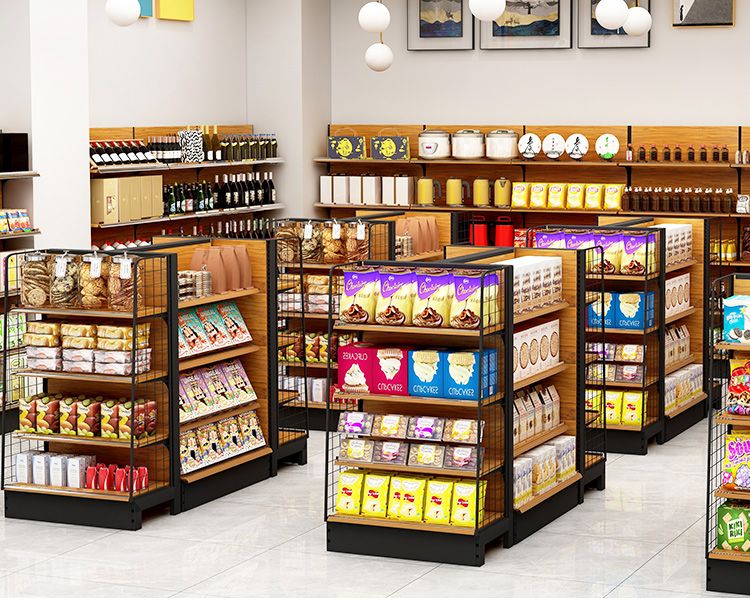 supermarket shelves products