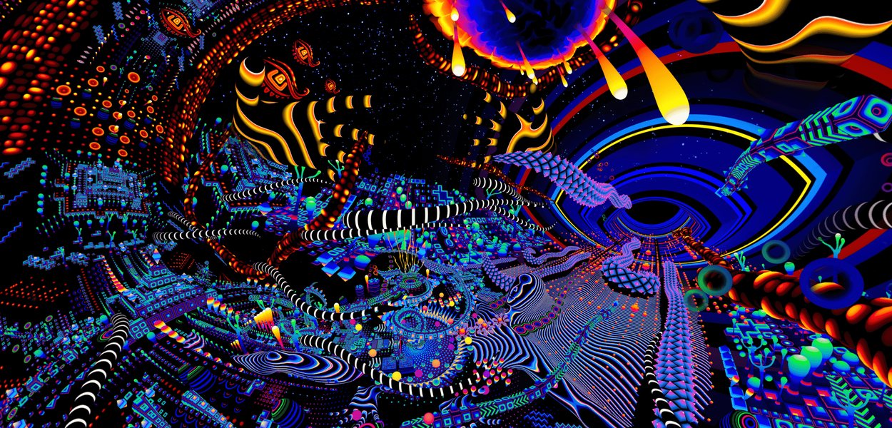 Psychedelic artwork depicting interconnectedness and flowing energy