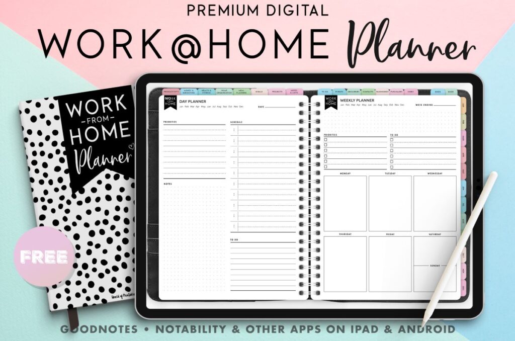 creative design tools, workspace with digital and paper planners