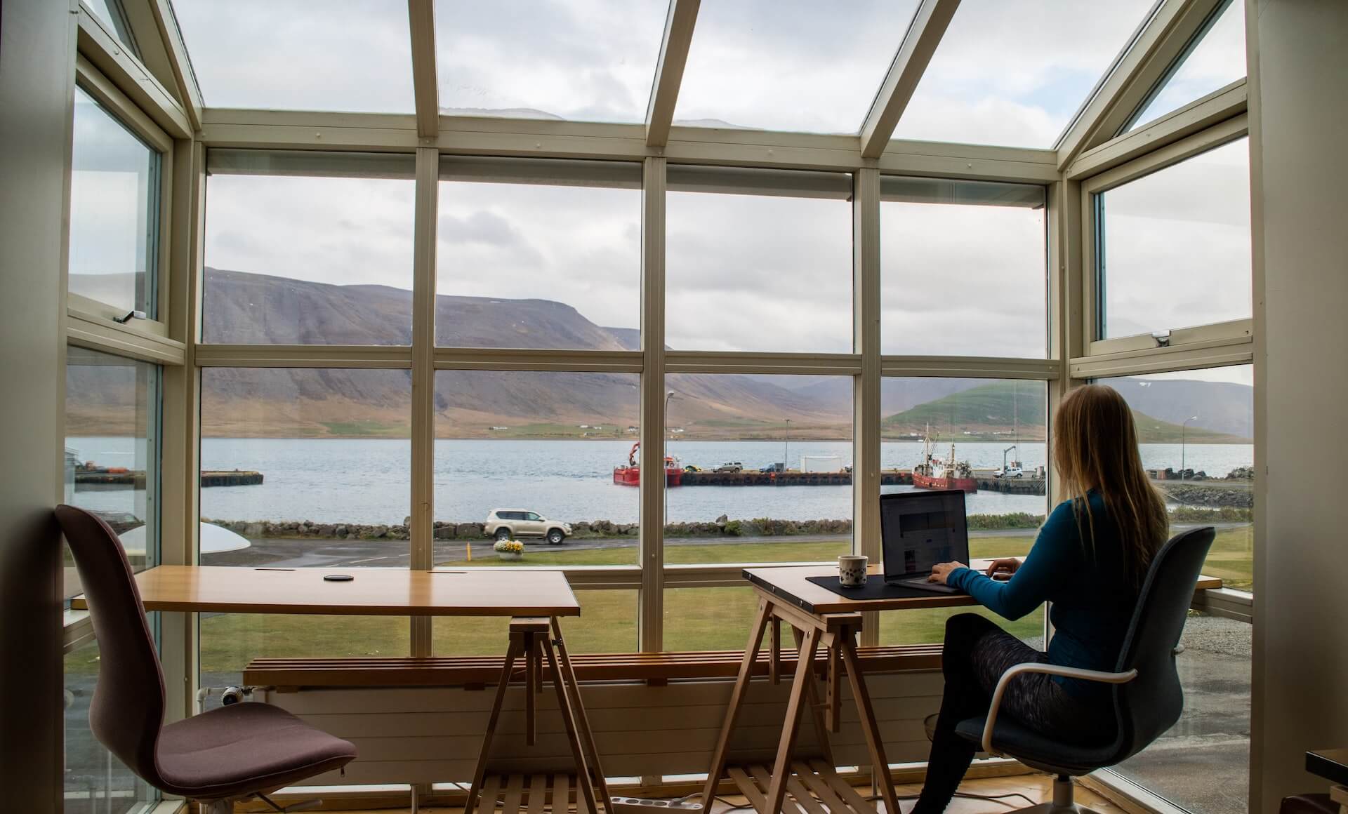 remote work setup scenic view
