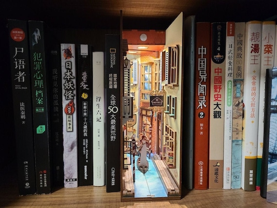 scenic bookshelf with educational materials