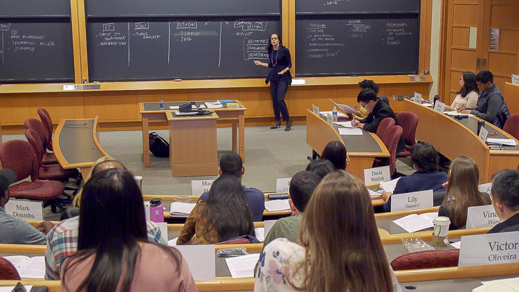 educational classroom with case study materials