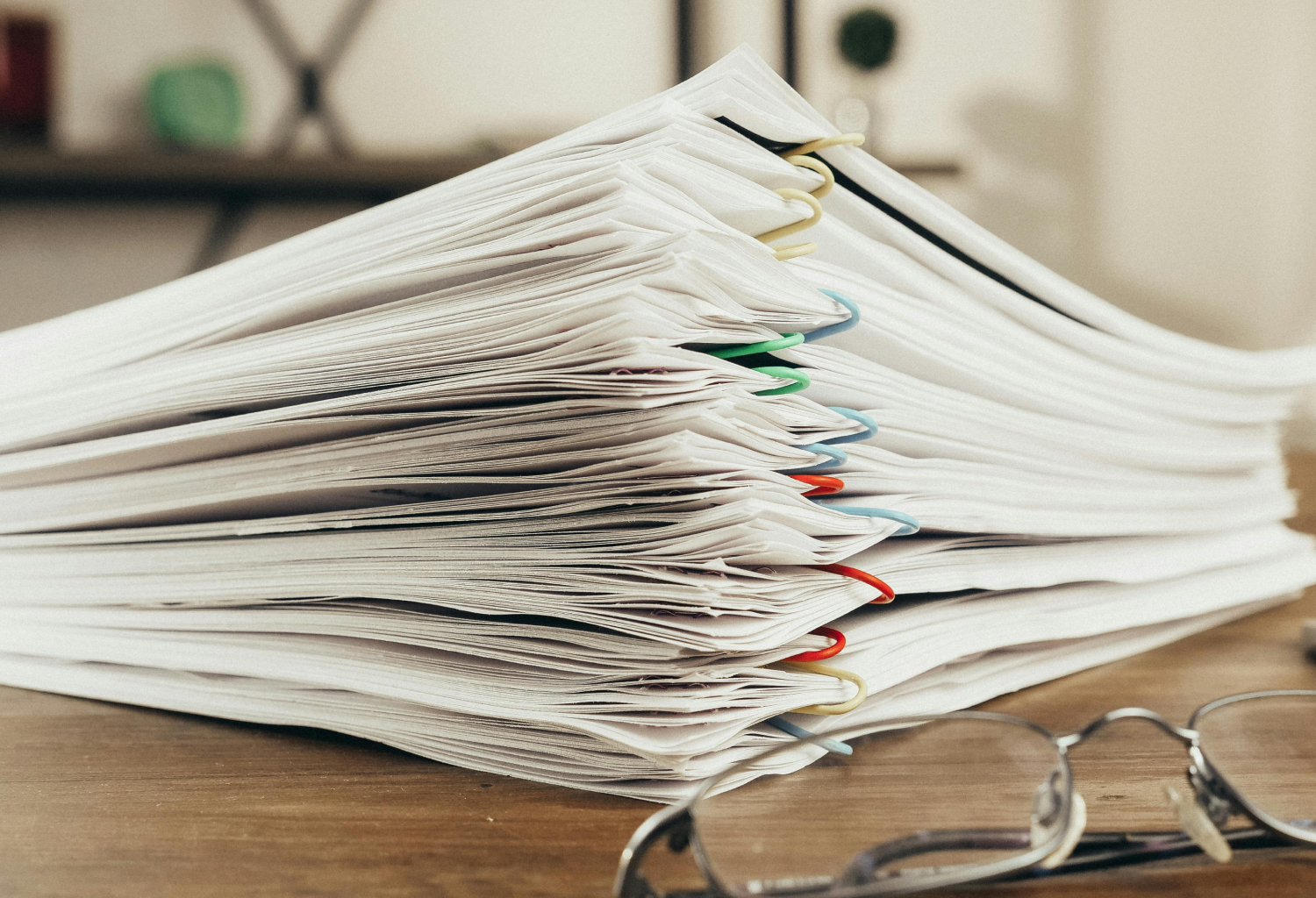 scanned documents on desk