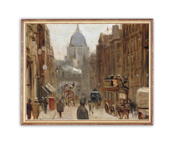 vintage painting and london cityscape