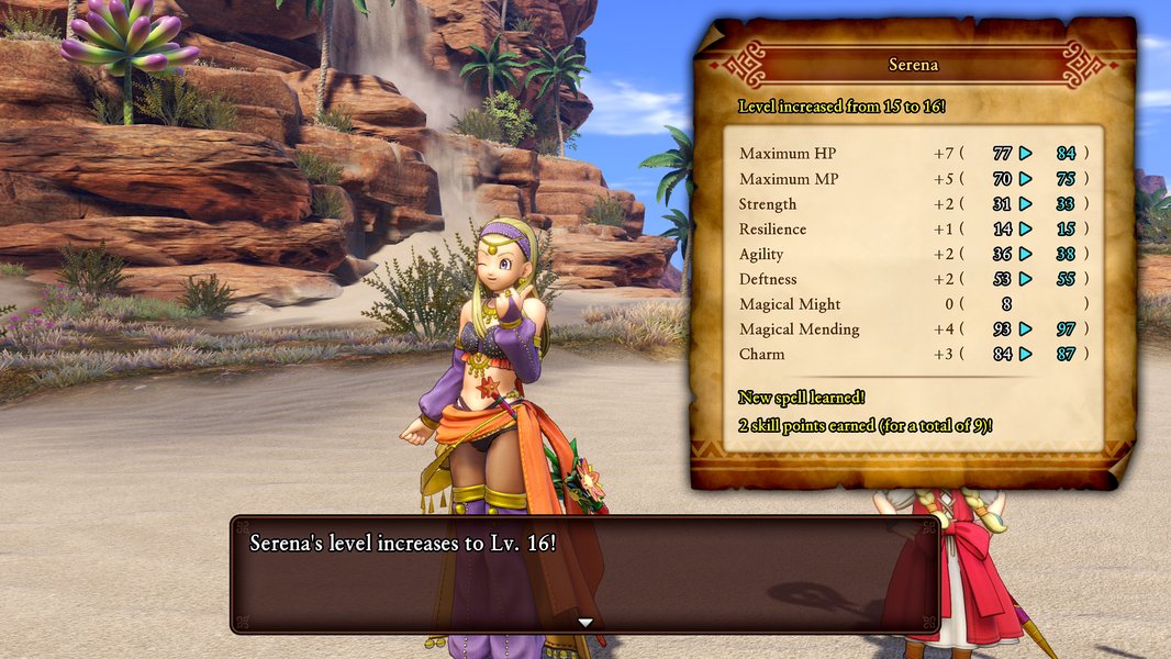 Dragon Quest XI Level Up screen showing skill point allocation