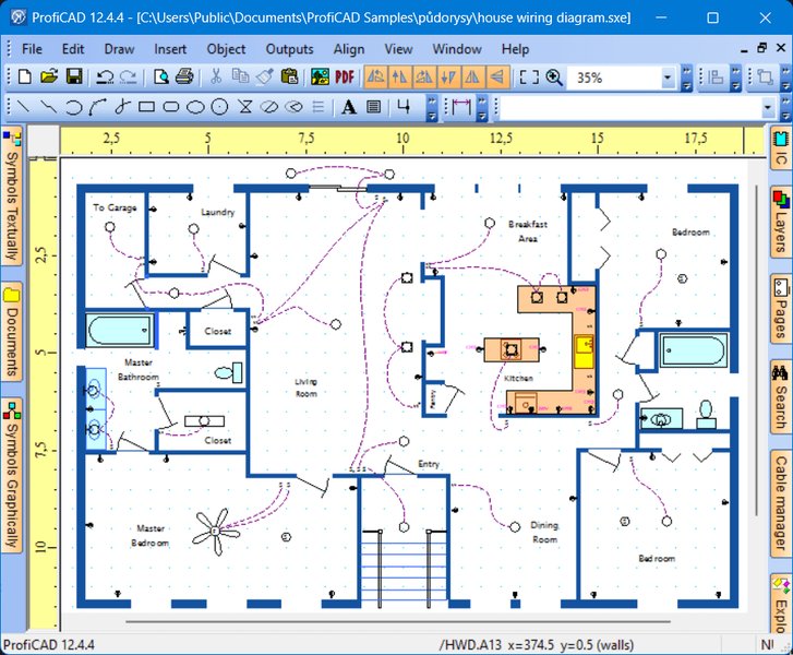 ProfiCAD House Wiring Diagram Example